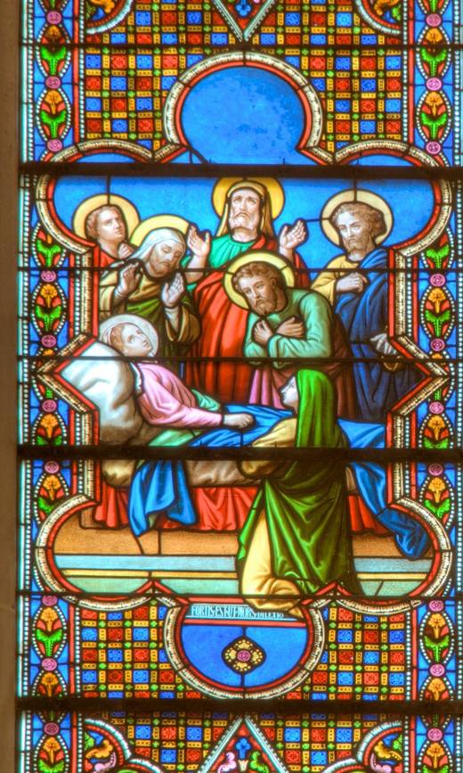 The Death of the Virgin: the apostles gathered at the bier.