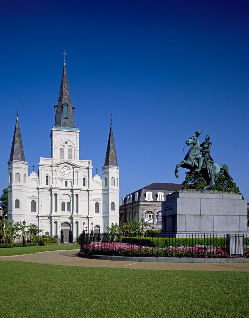 The facade of St. Louis Cathedral on Jackson Square